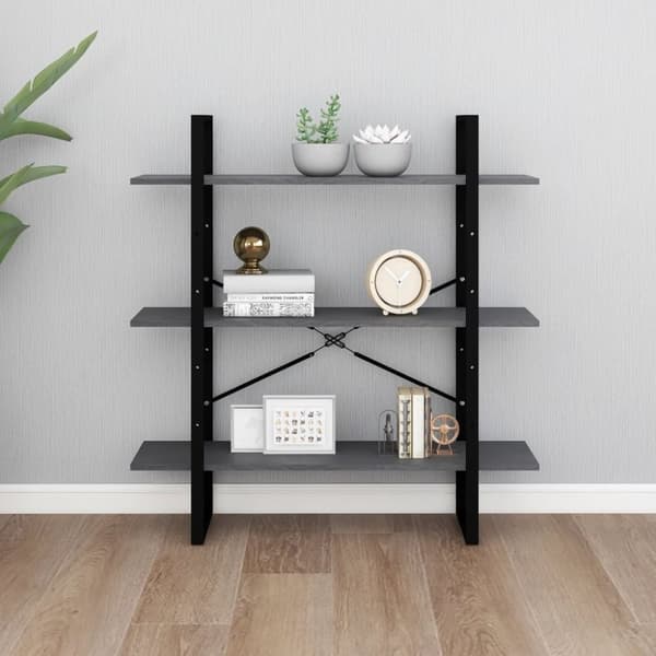 vidaXL Bokhylle 3 nivåer grå 100x30x105 cm heltre furu