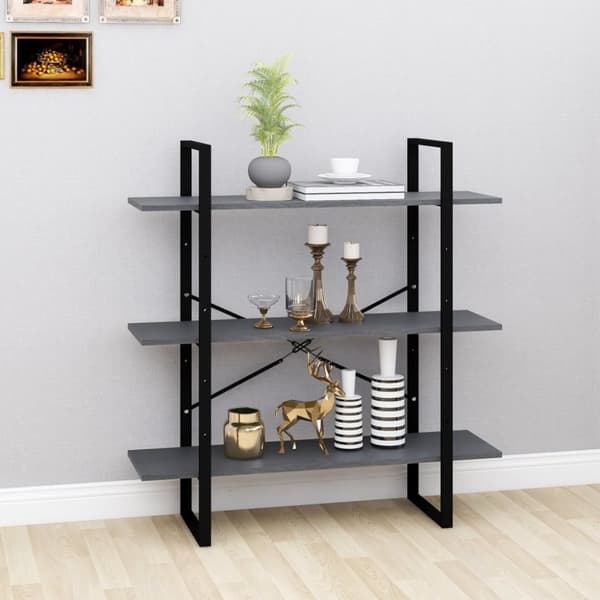 vidaXL Bokhylle 3 nivåer grå 100x30x105 cm heltre furu