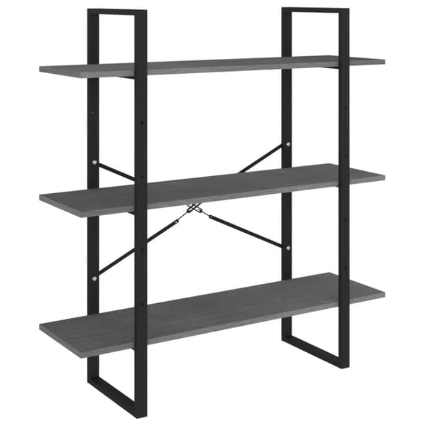 vidaXL Bokhylle 3 nivåer grå 100x30x105 cm heltre furu