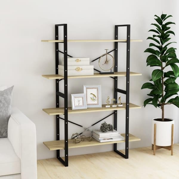 vidaXL bogreol med 4 hylder 100x30x140 cm spånplade sonoma-eg