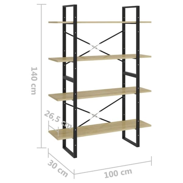 vidaXL bogreol med 4 hylder 100x30x140 cm spånplade sonoma-eg