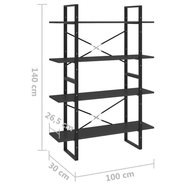 vidaXL bogreol med 4 hylder 100x30x140 cm spånplade grå