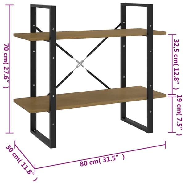 vidaXL bogreol 80x30x70 cm 2 hylder massivt fyrretræ