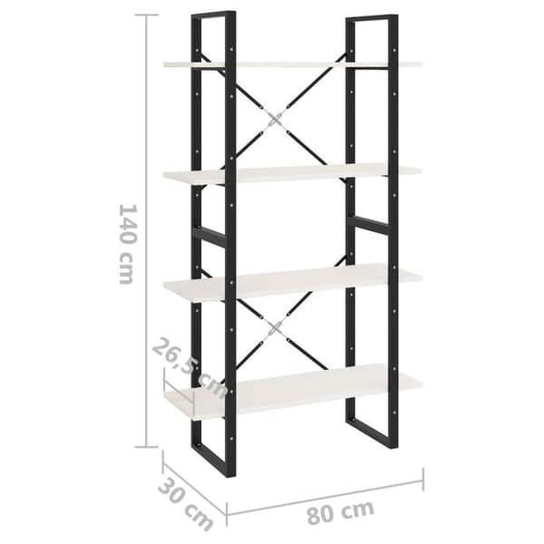 vidaXL bogreol med 4 hylder 80x30x140 cm massivt fyrretræ hvid