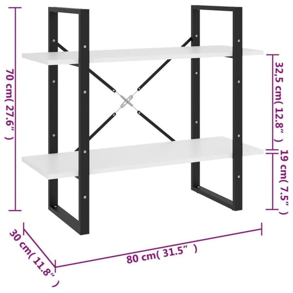 vidaXL bogreol med 2 hylder 80x30x70 cm massivt fyrretræ sort
