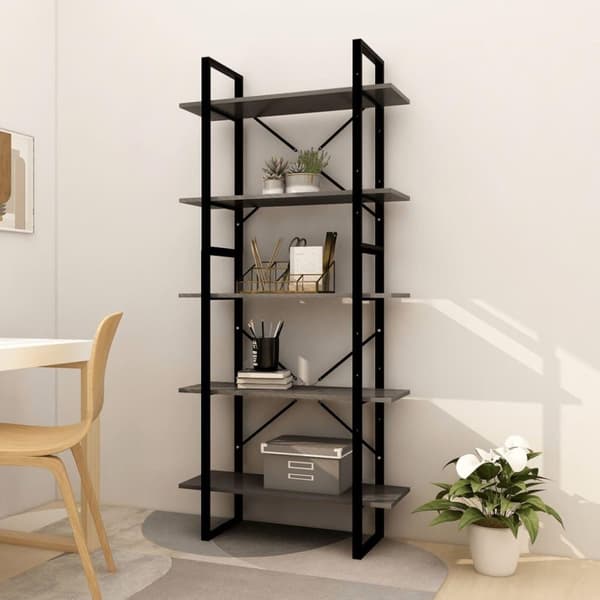 vidaXL bogreol med 5 hylder 80x30x175 cm fyrretræ grå