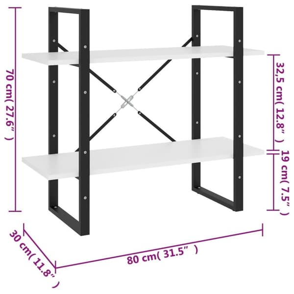vidaXL bogreol med 2 hylder 80x30x70 cm massivt fyrretræ