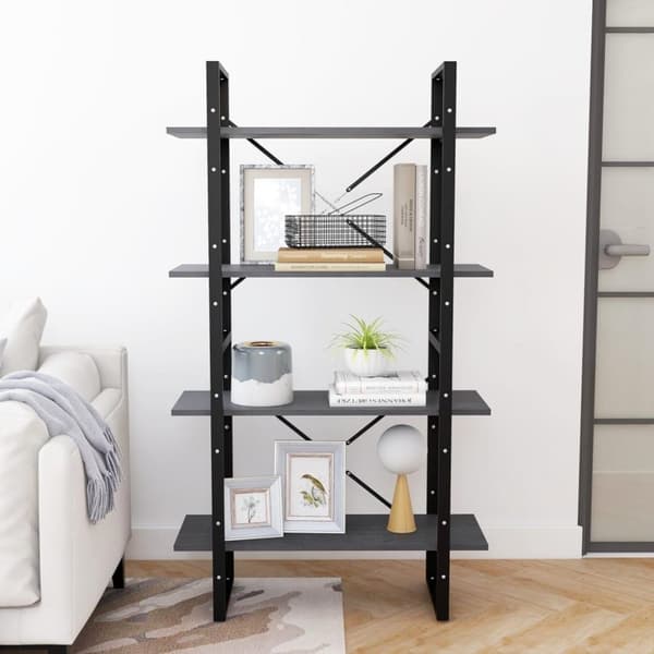 vidaXL bogreol med 4 hylder 80x30x140 cm massivt fyrretræ grå