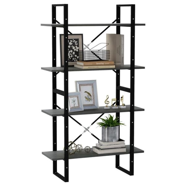 vidaXL bogreol med 4 hylder 80x30x140 cm massivt fyrretræ grå