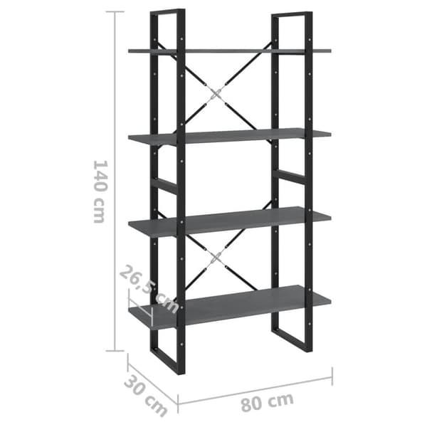 vidaXL bogreol med 4 hylder 80x30x140 cm massivt fyrretræ grå
