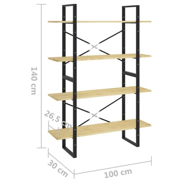 vidaXL bogreol 100x30x140 cm 4 hylder massivt fyrretræ