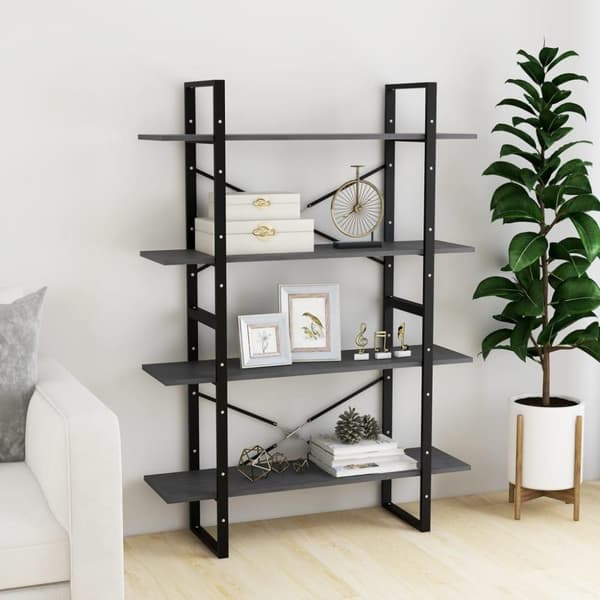 vidaXL bogreol med 4 hylder 100x30x140 cm massivt fyrretræ grå