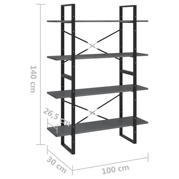 vidaXL bogreol med 4 hylder 100x30x140 cm massivt fyrretræ grå