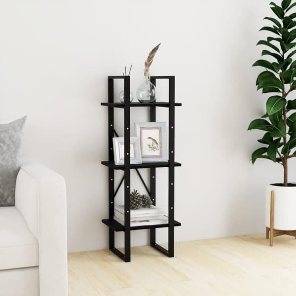 vidaXL bogreol med 3 hylder 40x30x105 cm massivt fyrretræ sort