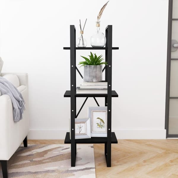 vidaXL bogreol med 3 hylder 40x30x105 cm massivt fyrretræ sort