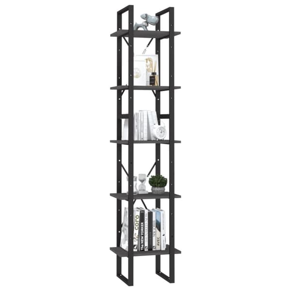 vidaXL Bokhylla 5 hyllplan grå 40x30x175 cm furu