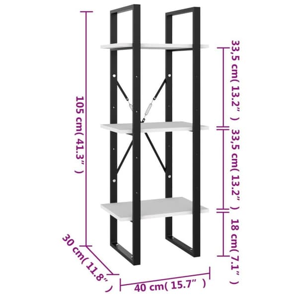 vidaXL bogreol med 3 hylder 40x30x105 cm massivt fyrretræ hvid