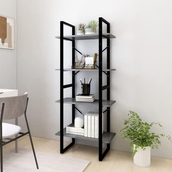 vidaXL bogreol med 4 hylder 60x30x140 cm massivt fyrretræ grå
