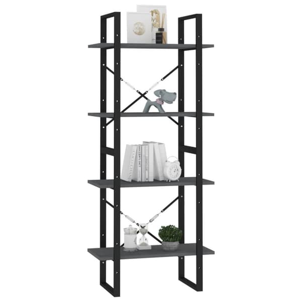 vidaXL bogreol med 4 hylder 60x30x140 cm massivt fyrretræ grå