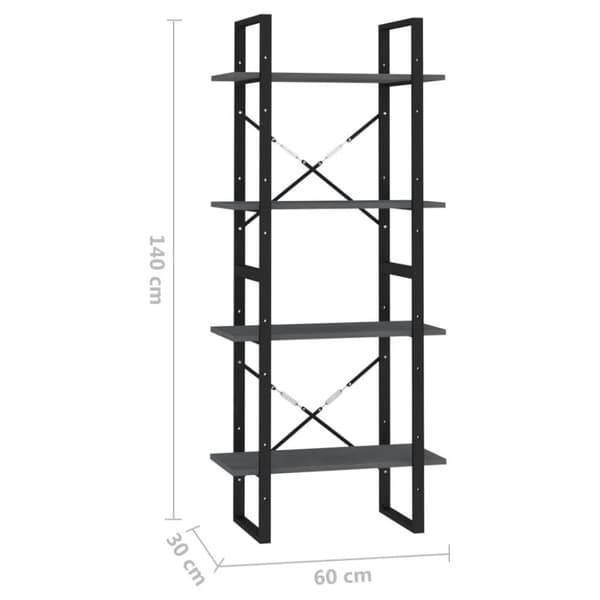 vidaXL bogreol med 4 hylder 60x30x140 cm massivt fyrretræ grå