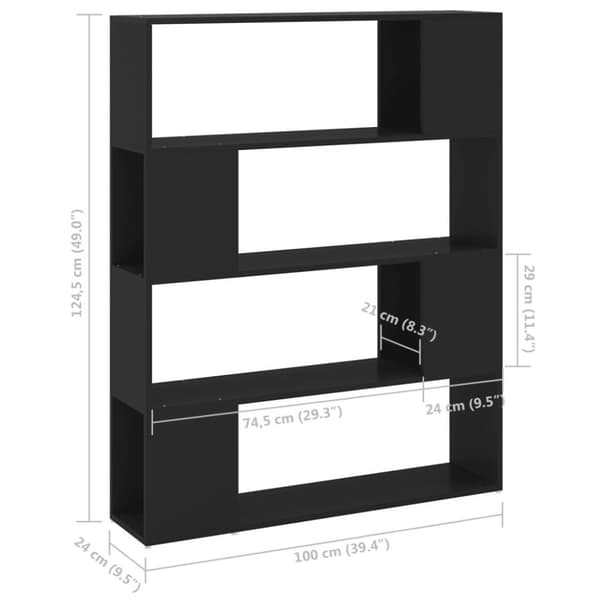vidaXL Bokhylla Rumsavdelare svart 100x24x124 cm