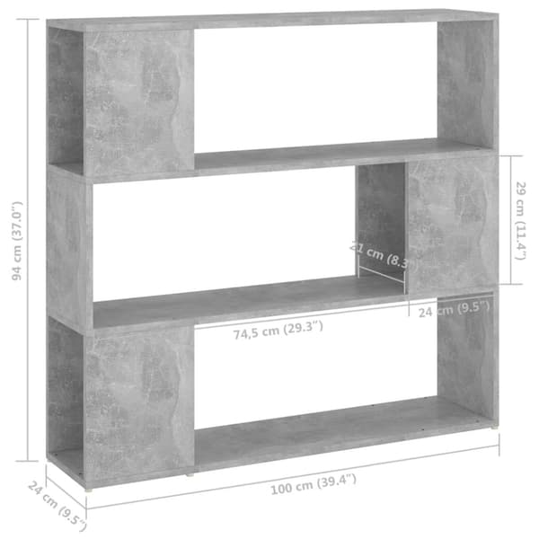 vidaXL bogskab/rumdeler 100x24x94 cm spånplade betongrå