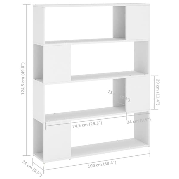 vidaXL Bokhylla Rumsavdelare vit 100x24x124 cm