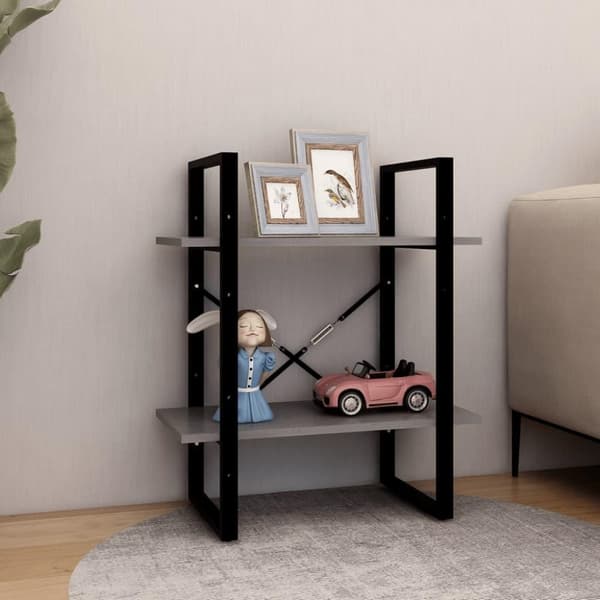 vidaXL bogreol med 2 hylder 60x30x70 cm massivt fyrretræ grå
