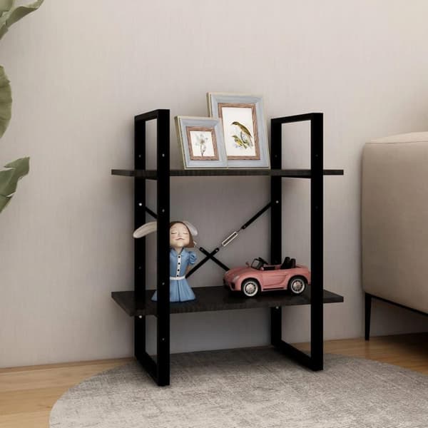 vidaXL bogreol med 2 hylder 60x30x70 cm massivt fyrretræ sort