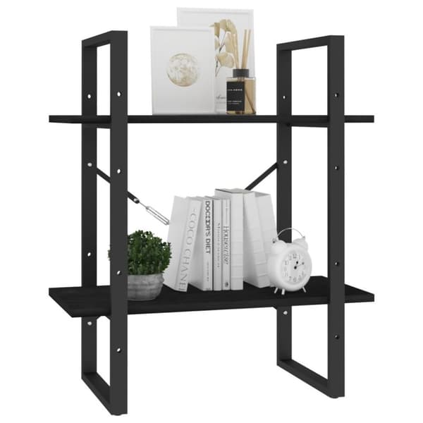 vidaXL bogreol med 2 hylder 60x30x70 cm massivt fyrretræ sort