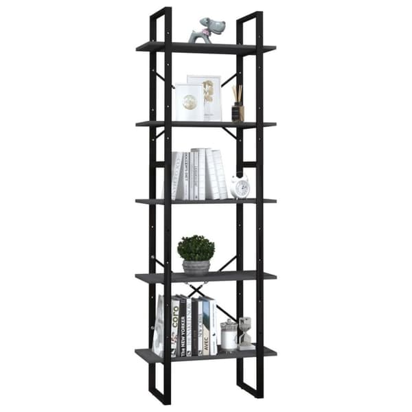 vidaXL bogreol med 5 hylder 60x30x175 cm fyrretræ grå