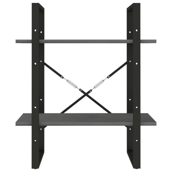 vidaXL Bokhylla 2 hyllplan grå 60x30x70 cm massiv furu