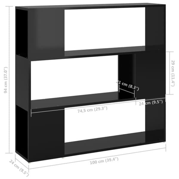vidaXL bogskab/rumdeler 100x24x94 cm spånplade sort højglans