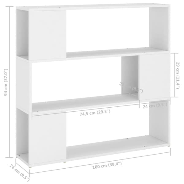 vidaXL Bokhylle/romdeler hvit 100x24x94 cm sponplate