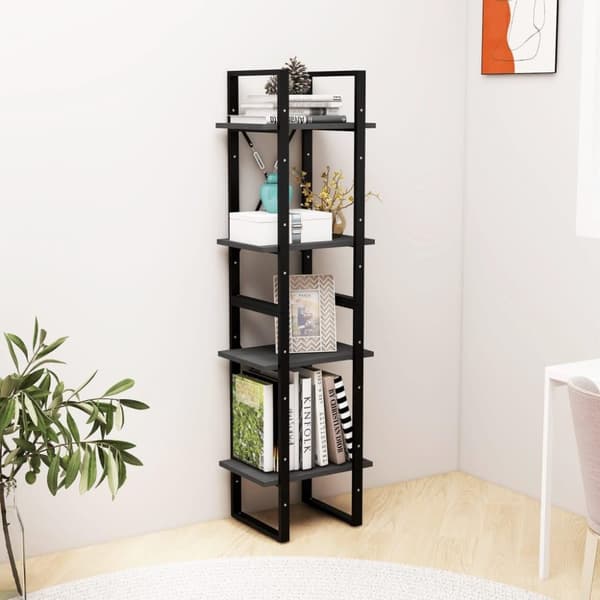 vidaXL bogreol med 4 hylder 40x30x140 cm massivt fyrretræ grå