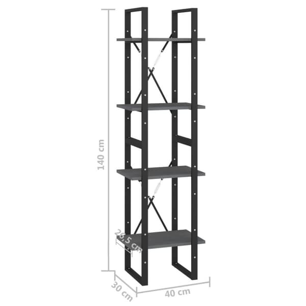 vidaXL Bokhylla 4 hyllplan grå 40x30x140 cm massiv furu