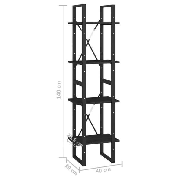 vidaXL Bokhylla 4 hyllplan svart 40x30x140 cm massiv furu