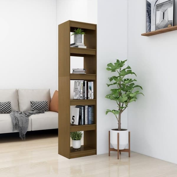 vidaXL bogreol/rumdeler 40x30x167,5 cm massivt fyrretræ gyldenbrun