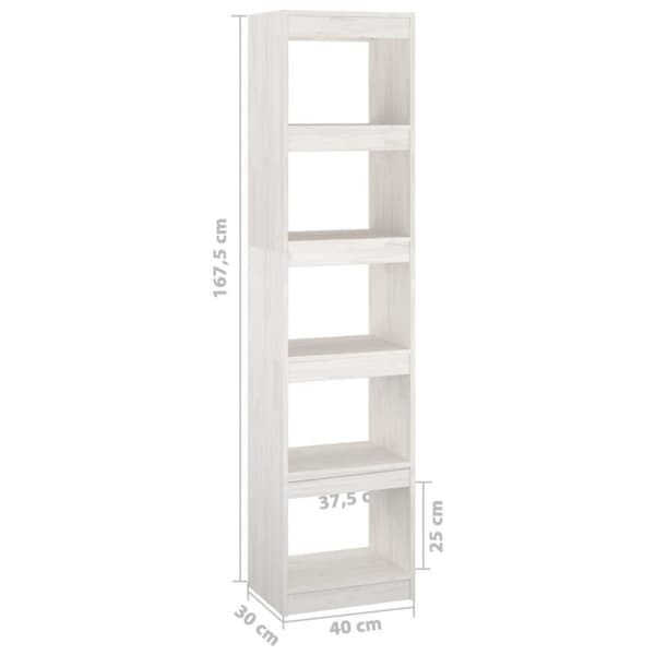 vidaXL Bokhylle/romdeler 40x30x167,5 cm hvit heltre furu