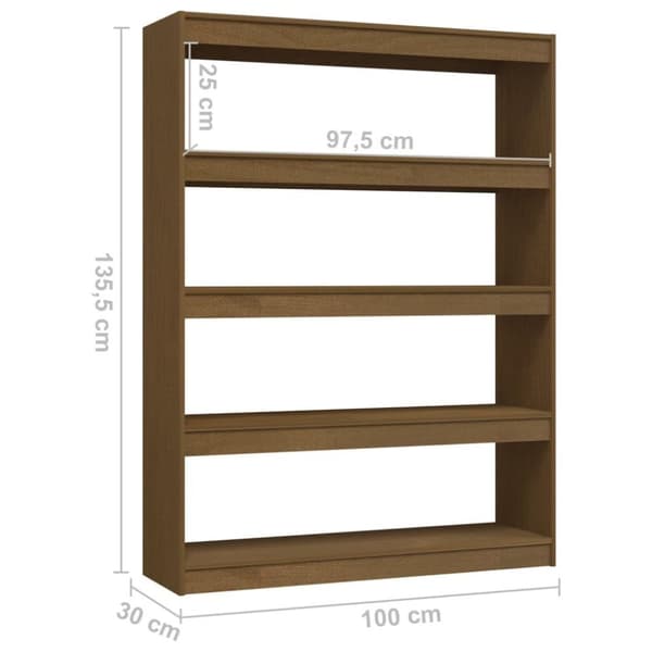vidaXL Bokhylla/Rumsavdelare honungsbrun 100x30x135,5 cm furu