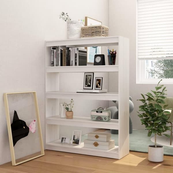 vidaXL bogskab/rumdeler 100x30x135,5 cm massivt fyrretræ hvid