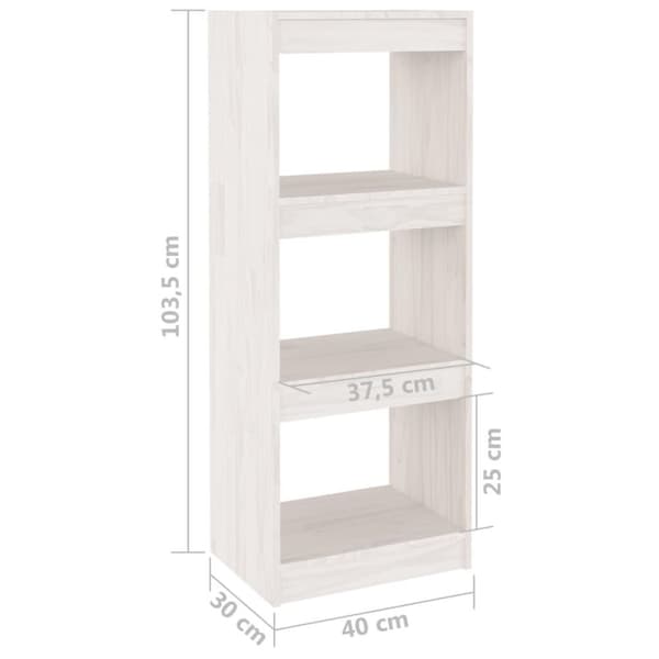 vidaXL bogskab/rumdeler 40x30x103,5 cm massivt fyrretræ hvid