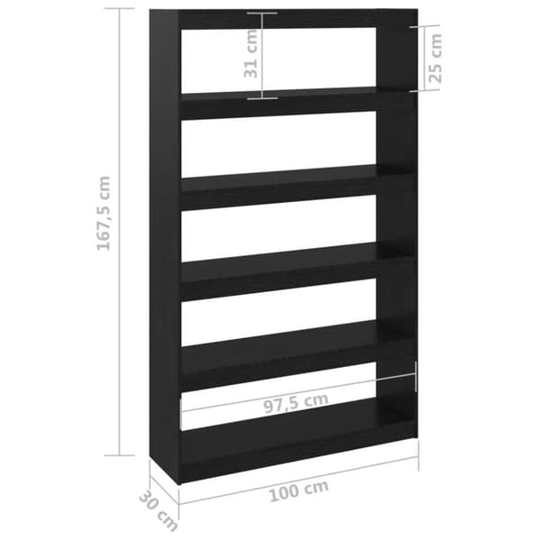 vidaXL bogreol/rumdeler 100x30x167,5 cm massivt fyrretræ sort