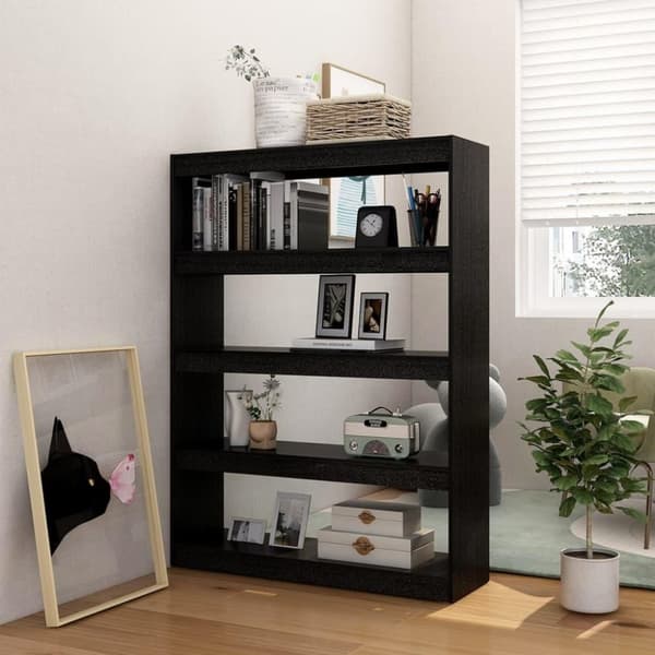 vidaXL bogskab/rumdeler 100x30x135,5 cm massivt fyrretræ sort