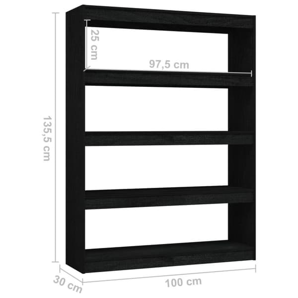 vidaXL bogskab/rumdeler 100x30x135,5 cm massivt fyrretræ sort