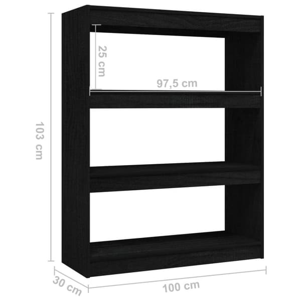 vidaXL bogskab/rumdeler 100x30x103 cm massivt fyrretræ sort