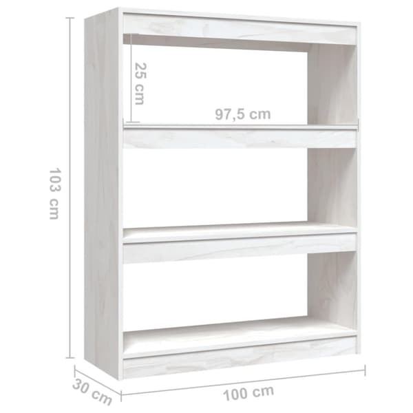 vidaXL bogskab/rumdeler 100x30x103 cm massivt fyrretræ hvid