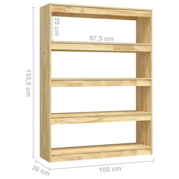 vidaXL Bokhylle/romdeler 100x30x135,5 cm heltre furu