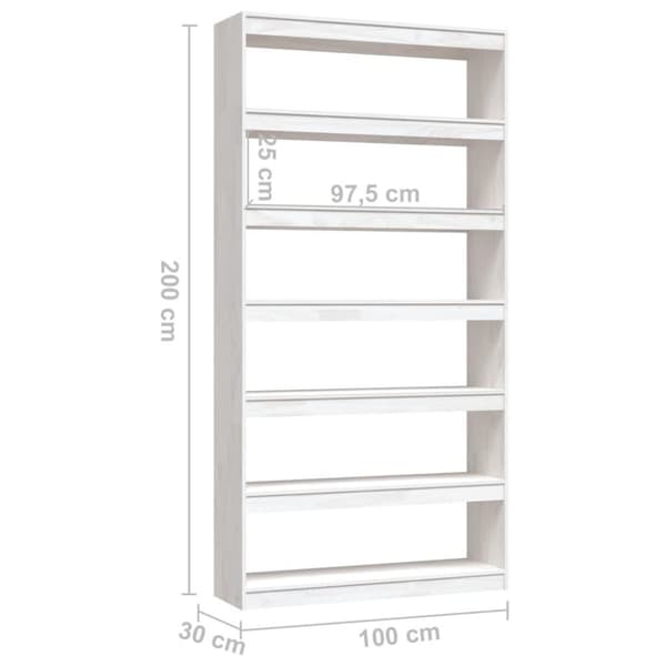 vidaXL Bokhylla/rumsavdelare vit 100x30x200 cm massiv furu