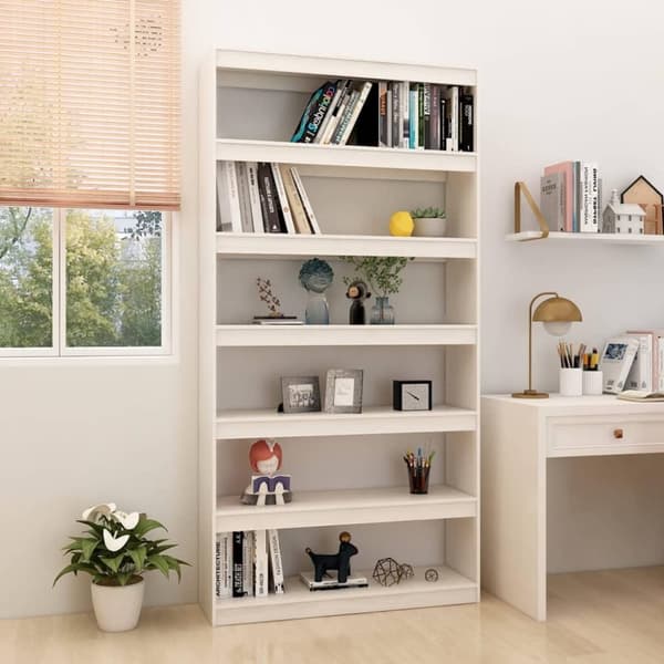 vidaXL Bokhylla/rumsavdelare vit 100x30x200 cm massiv furu